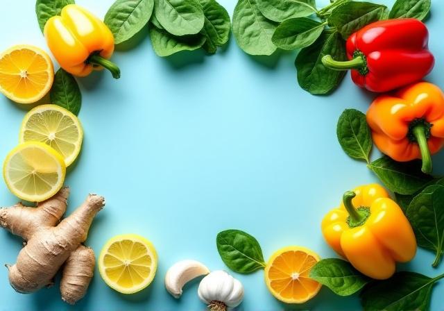 Alimentos frescos coloridos dispuestos artísticamente