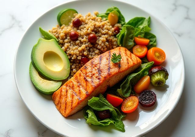 Plato equilibrado con vegetales frescos y proteínas